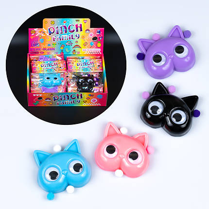 Іграшка антистрес Коти з очима липучка, 7 см 16 шт упаковка, фото 1