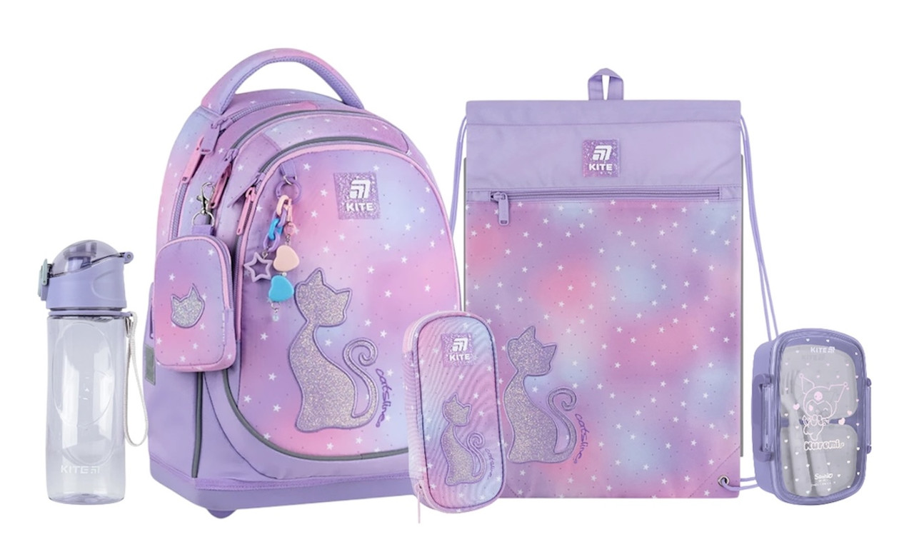 Шкільний набір Kite Education Catsline SET_K25-724S-2 (рюкзак, пенал, сумка, ланчбокс, пляшка) 115-130 см