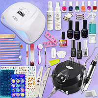 Великий стартовий набір для манікюру та дизайну нігтів Kodi з фрезером ZS-601, 65W 45 000 об/мин та лампою Sun X, 54 Вт