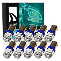 Автолампи діодна BA9S-5050-5smd, комплект 10 шт, T4W, BA9S, колір світіння синій