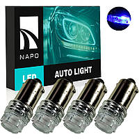 Лампа світлодіодна NAPO LED BA9S-2835-3smd T4W BA9S колір світіння синій комплект 4 шт