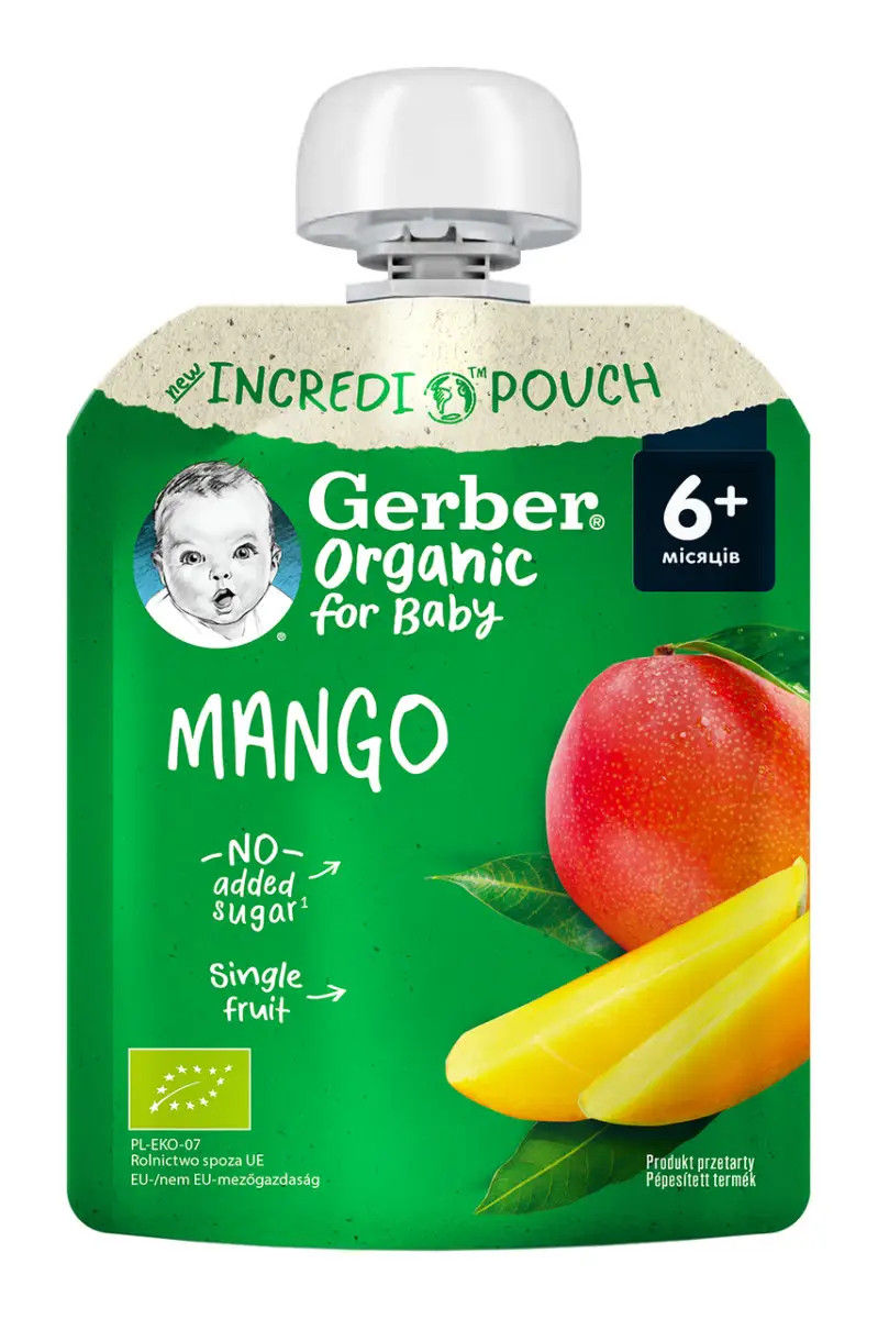 Пюре фруктове Gerber Organic  Манго з 6 місяців, 80г. (Гербер)