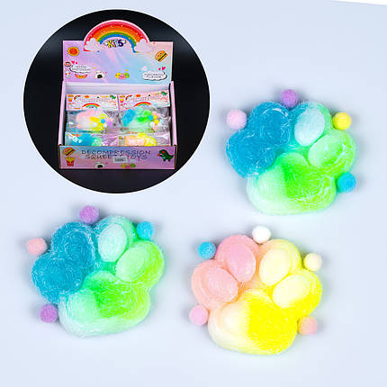 Іграшка антистрес Лапка райдужна, 7 см 16 шт упаковка, фото 1