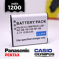 Акумулятор для фотоапарата Olympus LI-50B / Pentax D-LI92 / Casio NP-150 / Ricoh DB-100 / Panasonic VW-VBX090, 1200mA батарея