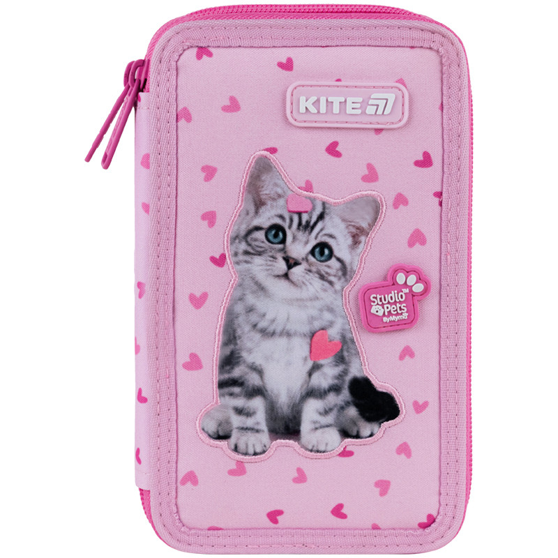 Пенал без наповнення Kite Studio Pets SP25-623, 2 відділення  20x12x4,5  рожевий