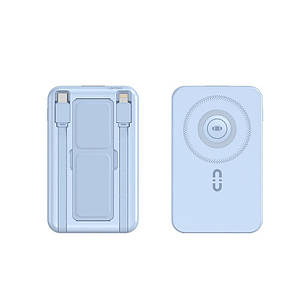 Power Bank TRY 10000mAh 22,5W з MagSafe 15W PD20W з підставкою, кабелями, зарядкою годинника блакитний