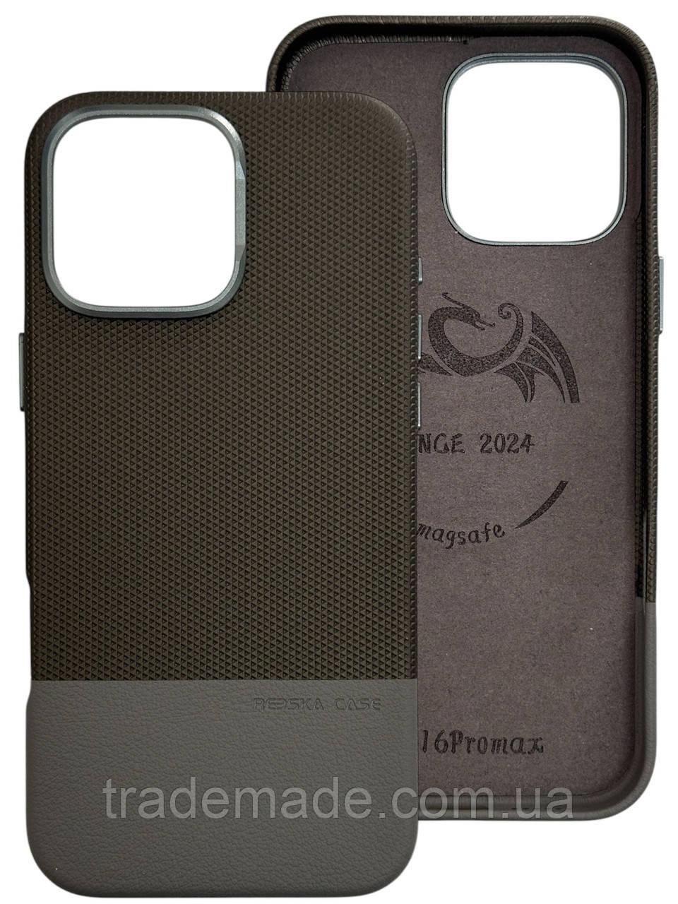 Original Leather Case MagSafe RESKA iPhone 16 Pro Max, Сірий, фото 1