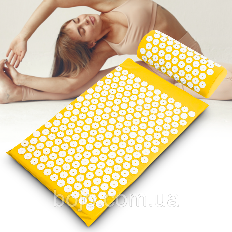 Акупунктурний масажний килимок + подушка для всього тіла, жовтий