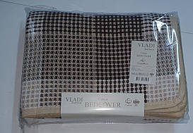 Покривало Vladi бавовняне літнє клітка 170*210 двоспальне біло-пісочно-коричневе оптом