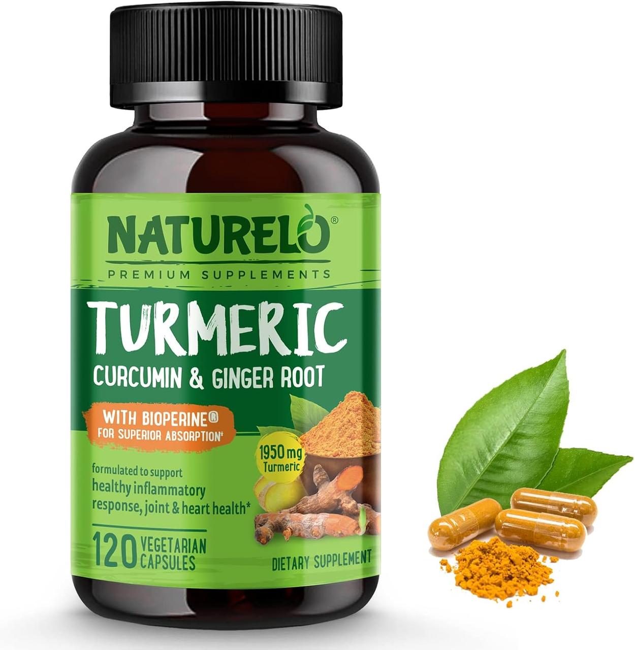 NATURELO Turmeric Curcumin 120 Vegan Capsules
