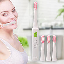 Електрична акумуляторна зубна щітка HAPPY SHEEP HP-300, 3 Режими, 4 Насадки, Біла (В)