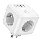 Мережевий ЗП адаптер-трійник Borofone BAC10 3*EU, 3*USB, 1*Type-C, фото 3