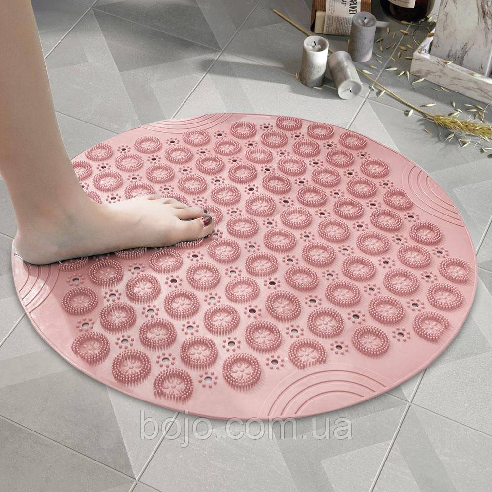 Круглий нековзний килимок Massage foot rad для душу 37 см, Рожевий (205)
