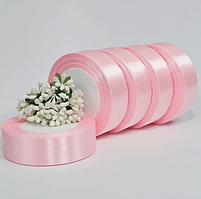 Стрічка атласна світло-рожева 2,5 см пакувальна для рукоділля та подарунків рулон 23 м