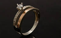 Серебряное кольцо с золотыми плаcтинами 375 пробы -Мини
