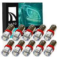 Автолампи діодна BA9S-5050-5smd, комплект 10 шт, T4W, BA9S, колір світіння-червоний
