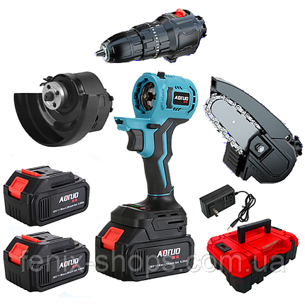Набір акумуляторних інструментів 3в1 AOTUO Multi Tools 21V 4000 mAh (шуруповерт ударний, болгарка, ланцюгова пилка), фото 1