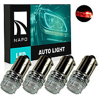 Лампа світлодіодна NAPO LED BA9S-2835-3smd T4W BA9S колір світіння червоний комплект 4 шт