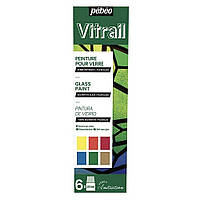 Набор витражных прозрачных лаковых красок Vitrail 6 кол 20 мл, Pebeo