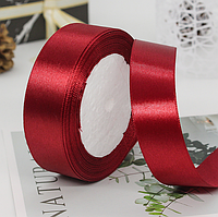 Стрічка атласна червона темна  2,5 см пакувальна для рукоділля та подарунків рулон 23 м