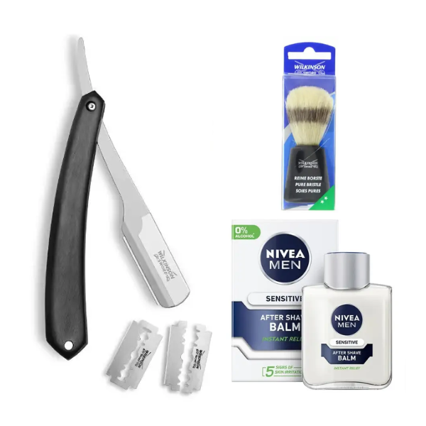 Небезпечна бритва Wilkinson Sword Barber's Style The Pioneer + Помазок + Nivea Men Sensitive бальзам після гоління 100 мл