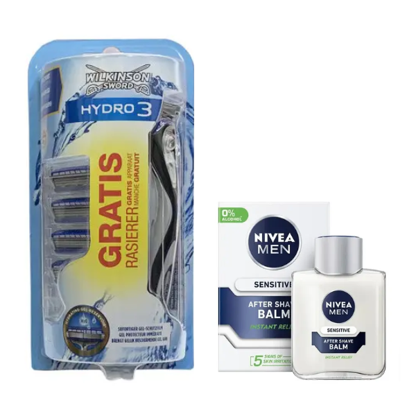 Станок Wilkinson Hydro 3 (5 картриджів) + Nivea Men Sensitive бальзам після гоління 100 мл
