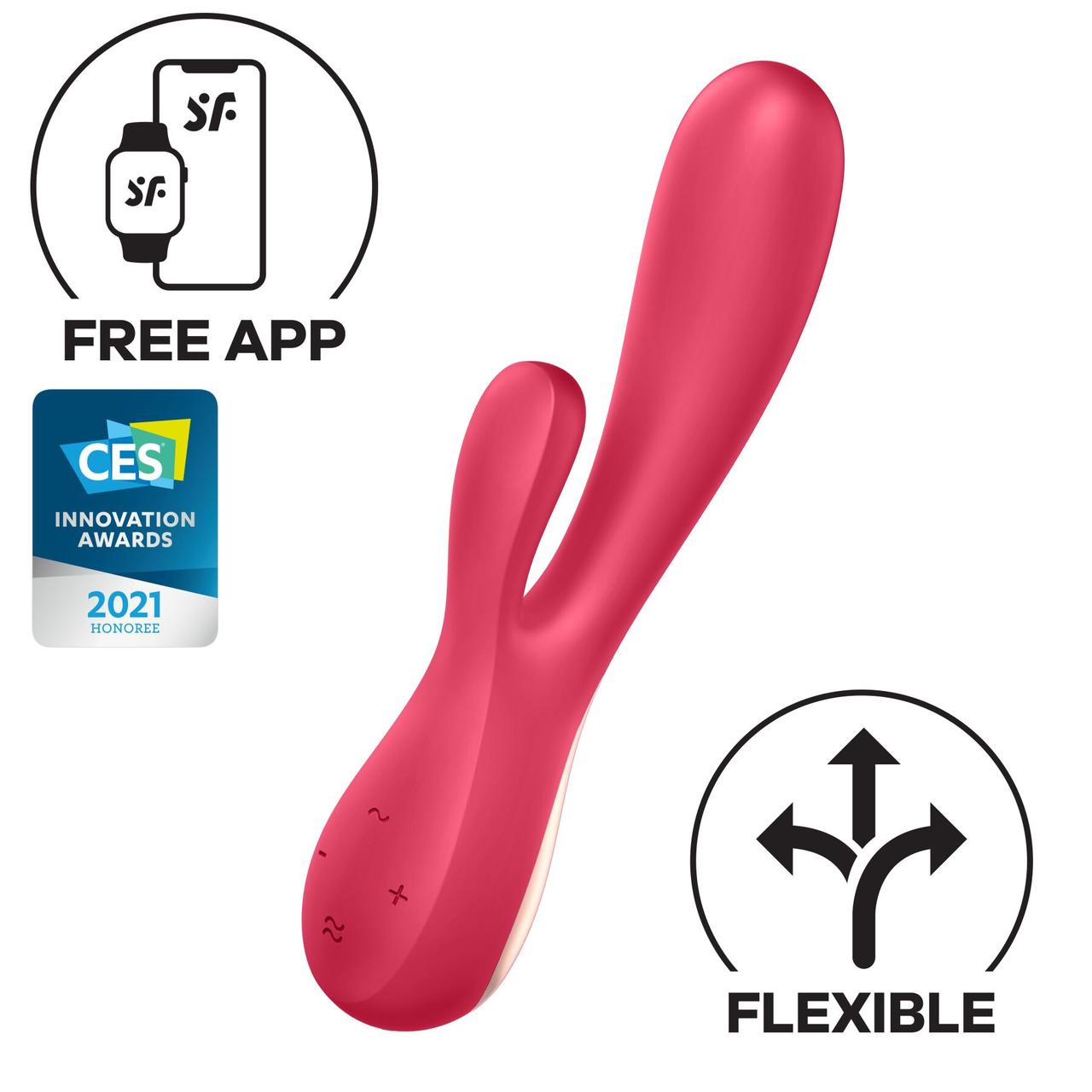 Смарт-візатор-кролик Original Satisfyer Mono Flex Red, 2 мотори, керування через інтернет