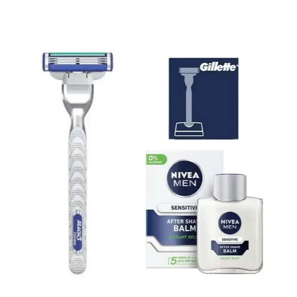 Станок для гоління Gillette Mach3 Turbo (1 картридж) + оригінальна підставка + Nivea Men Sensitive бальзам після гоління 100 мл