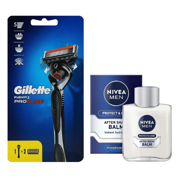 Станок для гоління Gillette Fusion ProGlide 2 картриджа Flexball + Бальзам Nivea Men Protect & Care 100 мл