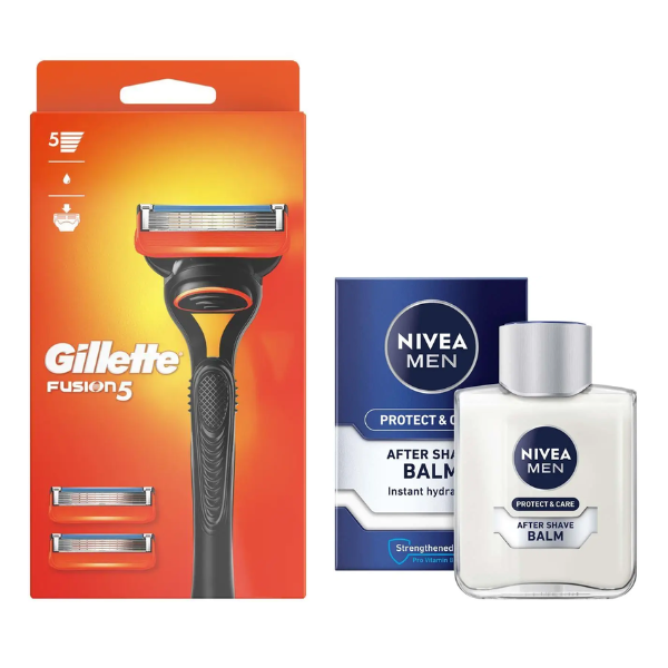 Станок для гоління Gillette Fusion 5 (3 касети) + Бальзам Nivea Men Protect & Care 100 мл