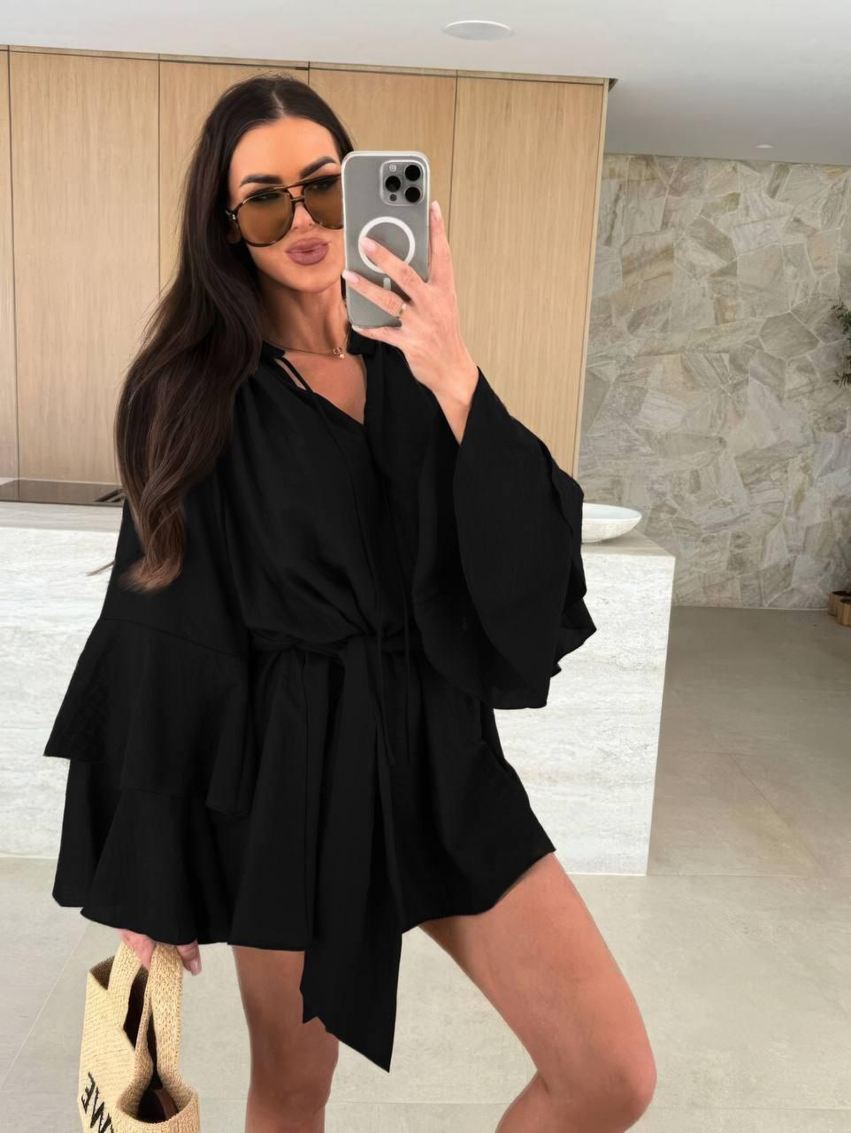 Сукня жіноча літня з креп-жатки з рукавами воланами і поясом (Норма та напівбатал), фото 1