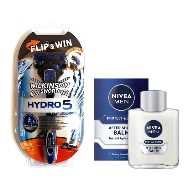 Станок для гоління Wilkinson Sword Hydro 5 Flip&Win + Бальзам Nivea Men Protect & Care 100 мл