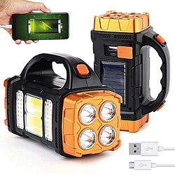 Ручний акумуляторний LED ліхтар із USB та функцією PowerBank Hurry Bolt HB-2678 / Прожектор із сонячною панеллю