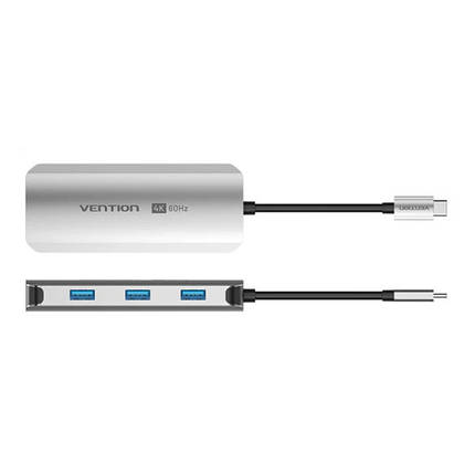 USB HUB Vention 5 in 1 Type-C-HDMI-USB 4K60Hz 3USB 1Type-C PD 100W Gray (TQDHB), фото 2