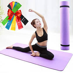 Килимок для йоги 173х61х0,5 см + Подарунок Фітнес резинки 5шт / EVA килимок для спорту / Мат для йоги / Йогомат