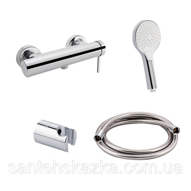 Комплект для душової кімнати Qtap Robin Chrome: Змішувач QTROB4060102C + Тримач QTCRMA030 + Шланг, фото 1