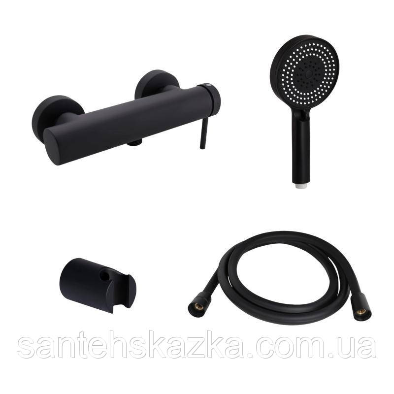 Комплект Qtap Robin Black Matt: Змішувач QTROB4060102B + Тримач QT829910842854OB + Шланг QTHADPVCSQ160B +, фото 1