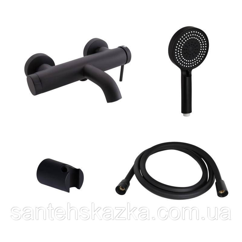 Комплект для ванної кімнати Qtap Robin Black Matt: Змішувач QTROB3060102B + Тримач QT829910842854OB+, фото 1