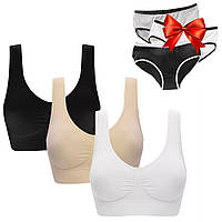 Набор бюстгальтеров 3шт , M, Ahh Bra + Подарок Набор трусов 3шт / Набор бесшовных женских топиков для дома