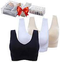 Набор бюстгальтеров 3шт , M, Ahh Bra + Подарок Органайзеры для белья 3шт / Набор бесшовных женских топиков