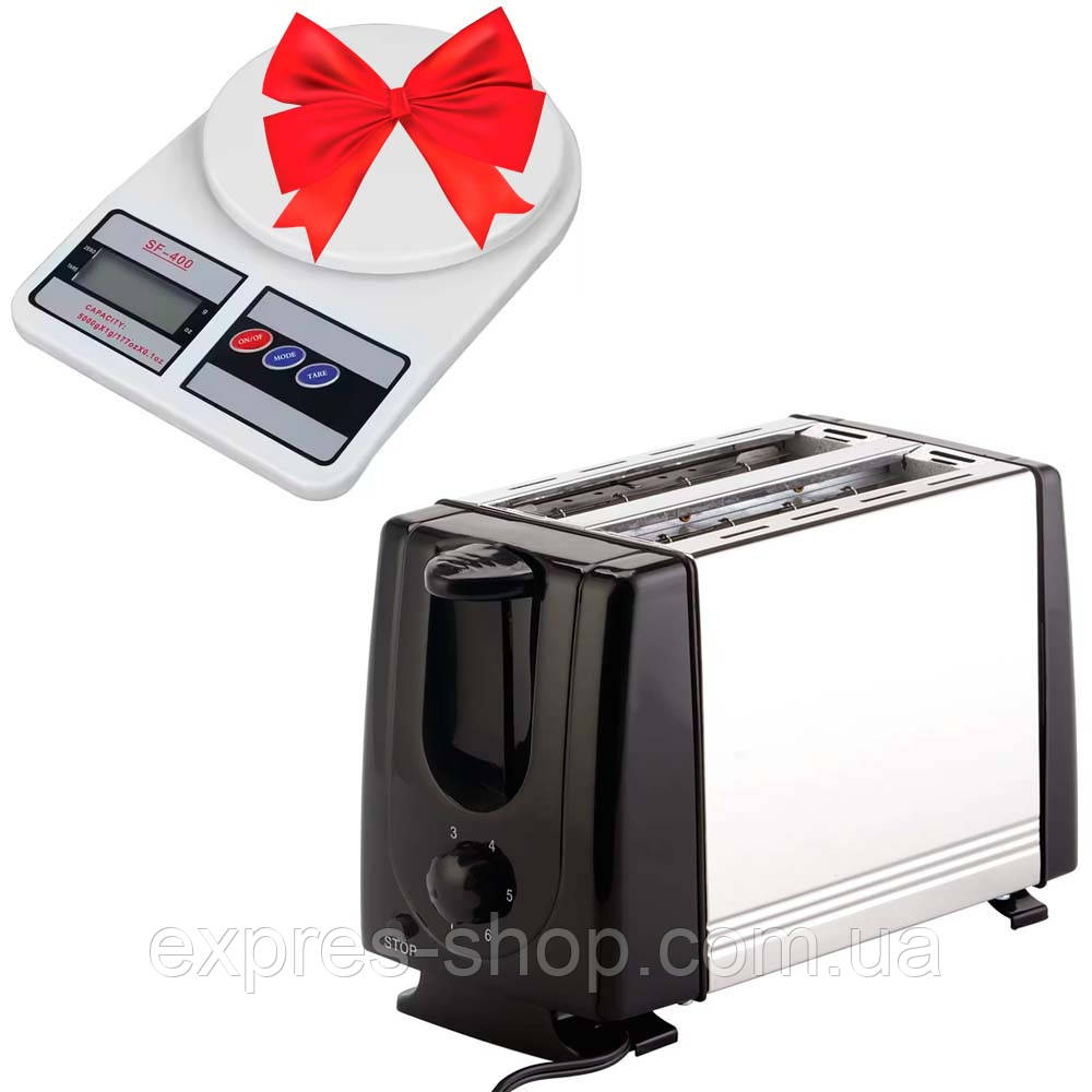 Тостер для хліба 650Вт, QLT-118B +  Кухонні ваги до 10кг, SF 400 / Електротостер / Кухонний тостер, фото 1