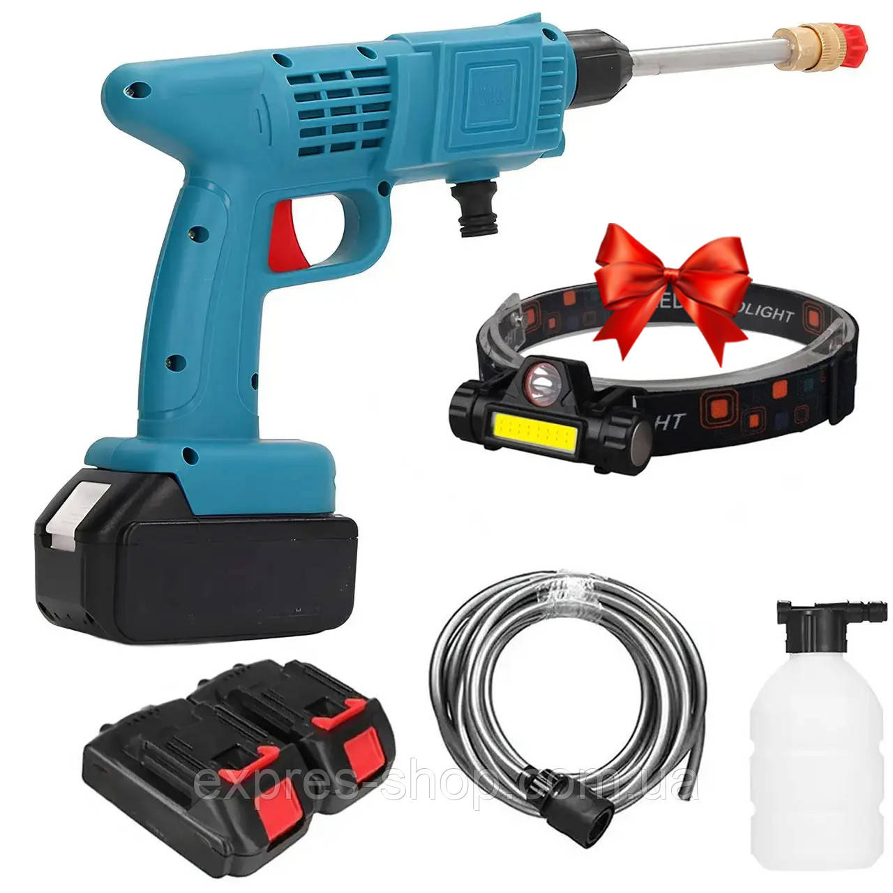 Мийка високого тиску, 2АКБ +  Налобний ліхтар BL-8101 / Автомобільна мінімийка / Бездротова мийка, фото 1