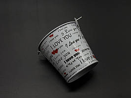 Декоративне відерце для квітів металеве. Прінт сердечка. 7,7х8,4х6,2см