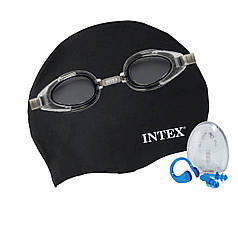 Набір 3 в 1 для плавання Intex 55661 (окуляри: універсальні 55685, обхват голови ≈ 52-65 см, шапочка 55992,