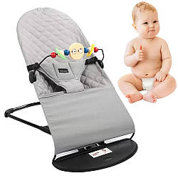 Дитячий шезлонг для новонароджених + іграшка, 89х58х39см, Сірий / Крісло гойдалка / Шезлонг гойдалка для дітей