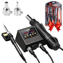 Паяльна станція 2в1 + Подарунок Набір викруток з бітами / Набір для паяння фен з паяльником / Термофен паяльний