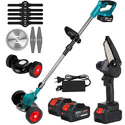 Набір акумуляторна пила 8" та триммер для трави + 2 АКБ 38В, 48В / Акумуляторна коса / Електропила