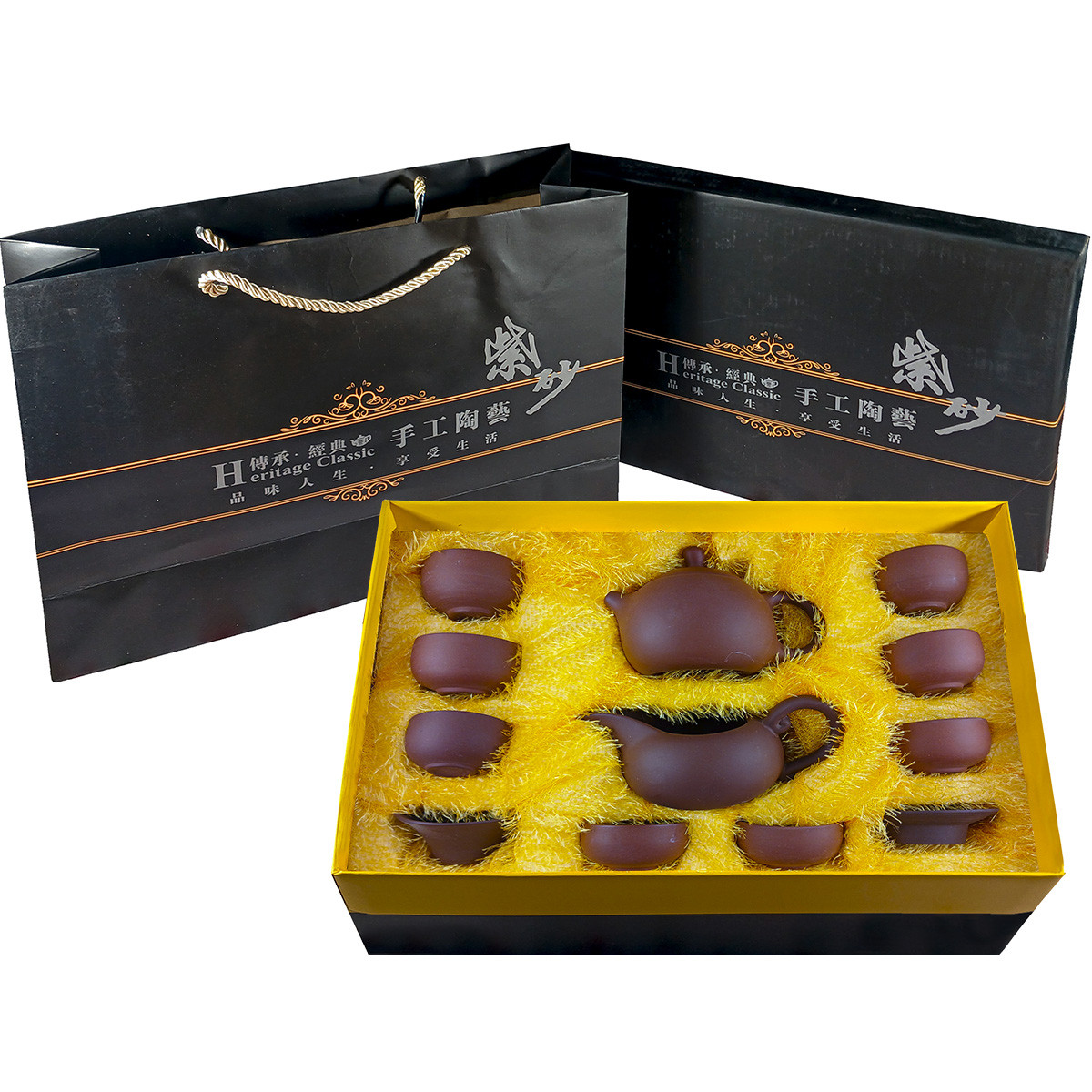 Набір для чаювання з ісинської глини 12 предметів світлий з чайником 160мл та 8 піал, фото 1