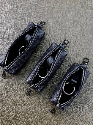 Ключниця з натуральної зернистої шкіри MINI (чорна), фото 6