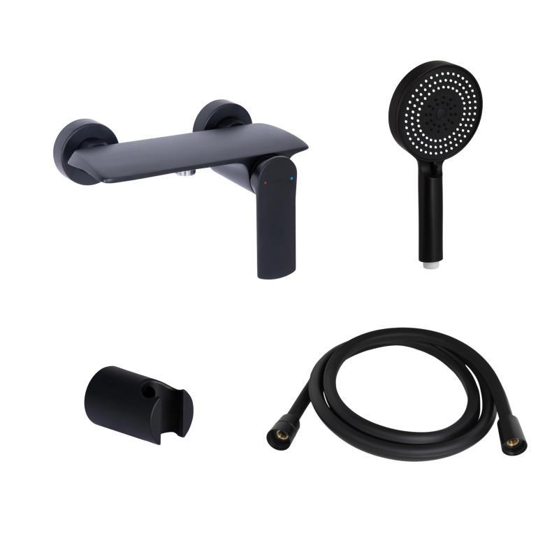 Комплект Qtap Slavonice Black Matt: Змішувач QTROB4060102B + Тримач QT829910842854OB + Шланг QTHADPVCSQ160B +